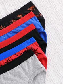 5pcs/Pack Young Boy & Spider Printed 100% Cotton Breathable Briefs