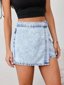 SHEIN Tall Shorts vaqueros de mujer, falda-pantalón ajustada casual, azul