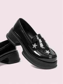 CUCCOO DOLLMOD British Style Slip-On Loafers For Women, High Vamp Thick-Soled Casual Shoes, Autumn/Winter - Black - View 2