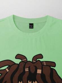 Manfinity EMRG Camiseta de manga corta suelta y casual con cuello redondo y estampado de personajes de dibujos animados para hombre