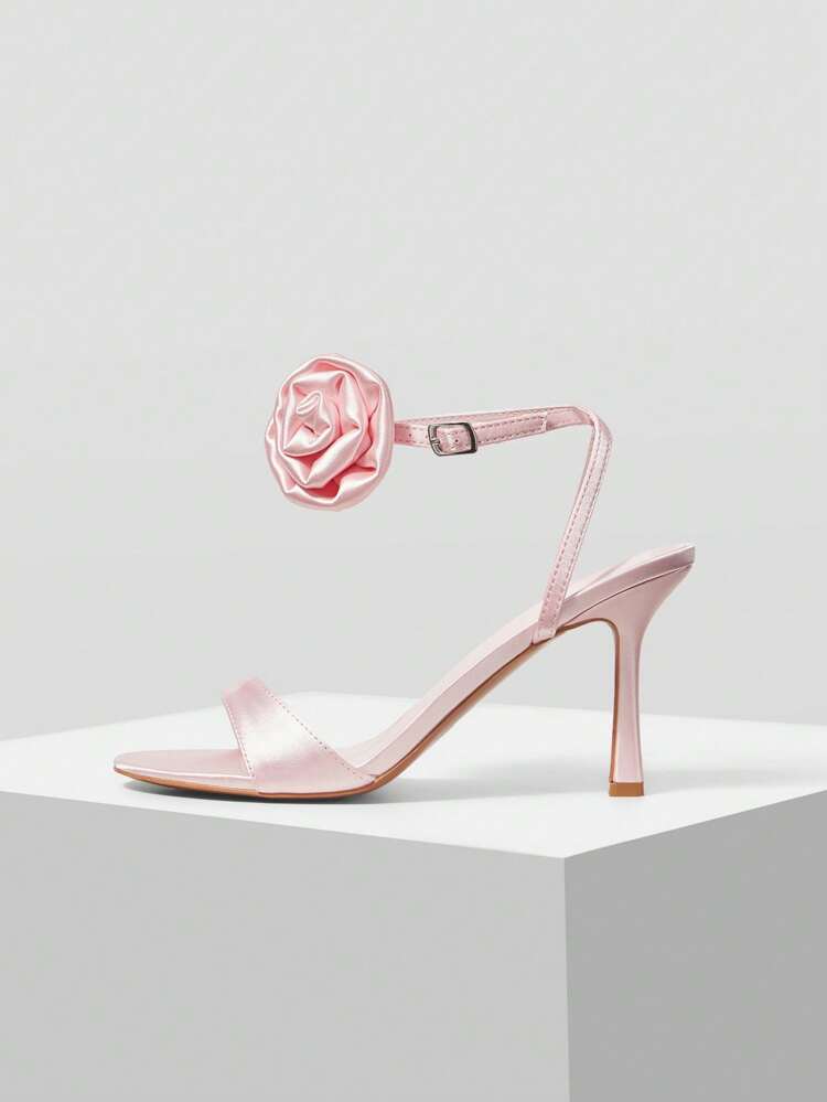 STEREO FLORAL ANKLE STRAP HIGH HEEL SANDALS