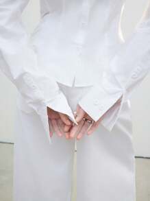 LYSMO 女士白色露肩双面衬衫 - 春夏