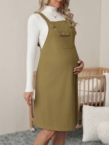 SHEIN Casual Maternity Solid Color Overall Dress - Green - View 5