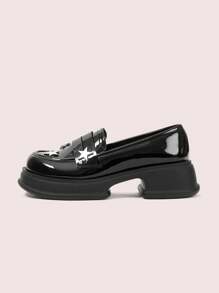 CUCCOO DOLLMOD British Style Slip-On Loafers For Women, High Vamp Thick-Soled Casual Shoes, Autumn/Winter - Black - View 6