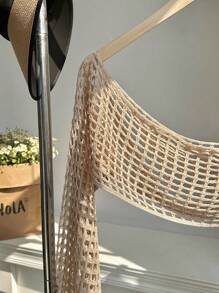 Comfortcana Plus Size Women's Solid Color Long Sleeve Plus Size Mesh Hollow Cropped Sweater Winter Fall Autumn - Khaki - View 3