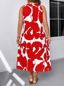 EMERY ROSE 大码花卉印花圆领休闲无袖夏季连衣裙