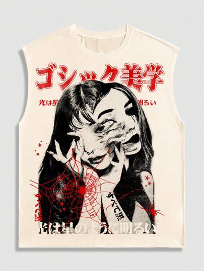 Anime 2pcs Men's Anime Streetwear Cartoon Y2K Print Tank Top Set