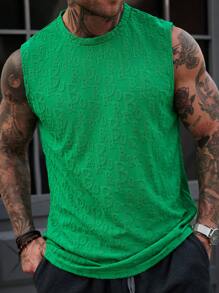 Manfinity LEGND Men's Letter Embossed Crew Neck Casual Versatile Tank Top Men Muscle Shirts - Green - View 4