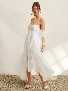 L'Amorae Women's Sexy Strapless Backless Ruffle Hem Maxi Dress - White - View 4