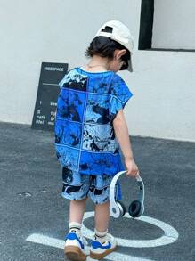 2pcs Kids Young Boys Leisure Japanese And Korean Academy Comfortable, Fashionable, Simple, Practical, Versatile Cartoon Anime Printed Loose Tank Top And Shorts Two Pieces Set, Suitable For Outdoor Play, School, Street Photography, Party And Home Leisure, Suitable For School, Sports, Vacation, Home And Outdoor, Suitable For Spring And Summer Seasons