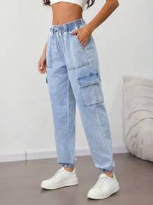 SHEIN Tall 女式宽松工装牛仔裤，蓝色牛仔裤，女式运动裤，女式工装裤，宽松裤，筒形裤，宽松牛仔裤，女式阔腿裤，女式夏装