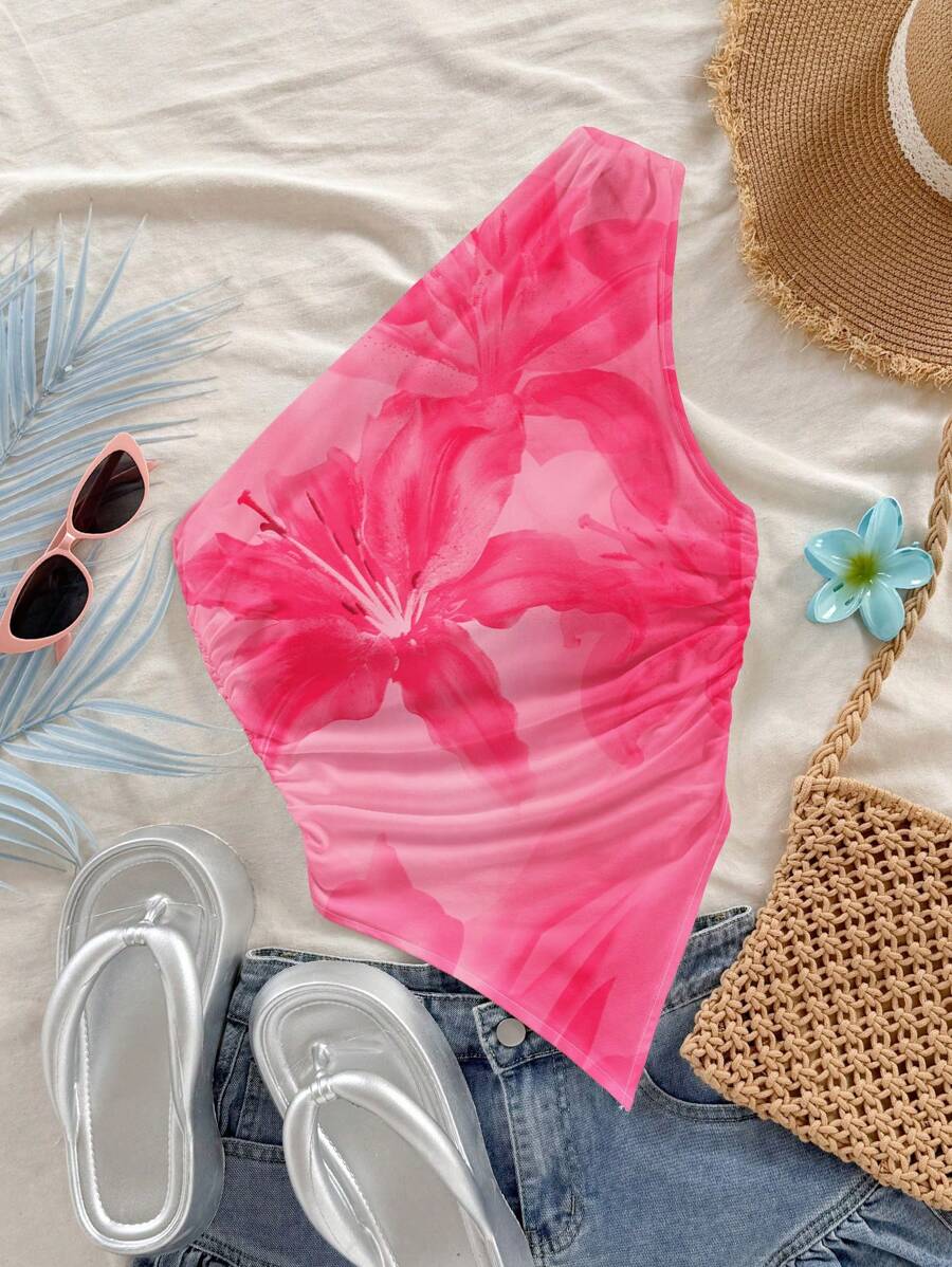 Soleia Casual Minimalist Floral Pattern Blouse, Suitable For Summer,Rave Top Suitable For Going Out - Pink - View 1