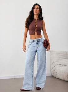SHEIN Tall Damen blaue figurbetonte Jeans, modisch für den Sommer, Damen Lässig Sommer Jeans mit niedriger Taille, Jeans für große Frauen, weite Hosen, Sommerhosen für Frauen, Jeans mit weitem Bein, Sommerhosen für Konzerte, Jeans für große Frauen - Helle Waschung - Übersicht 6