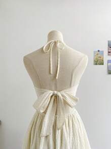 Soleia 女士杏色露背迷你连衣裙，夏季假日海滩/公园度假装