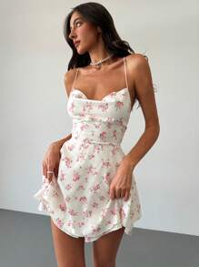 Firerie 优雅通勤办公室知性度假下午茶微性感约会音乐派对 INS 流行复古学院海滩装；新款碎花镂空交叉后背连体裤，露背短款连体裤，大码 - 彩色 - 查看 7