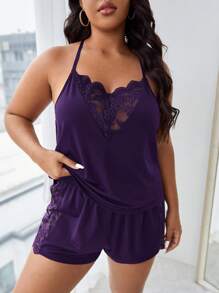 Napfluff CURVE Napfluff CURVE Bộ đồ ngủ Pyjama ren tương phản cỡ lớn dành cho nữ, trang phục - Màu tím - Xem 3