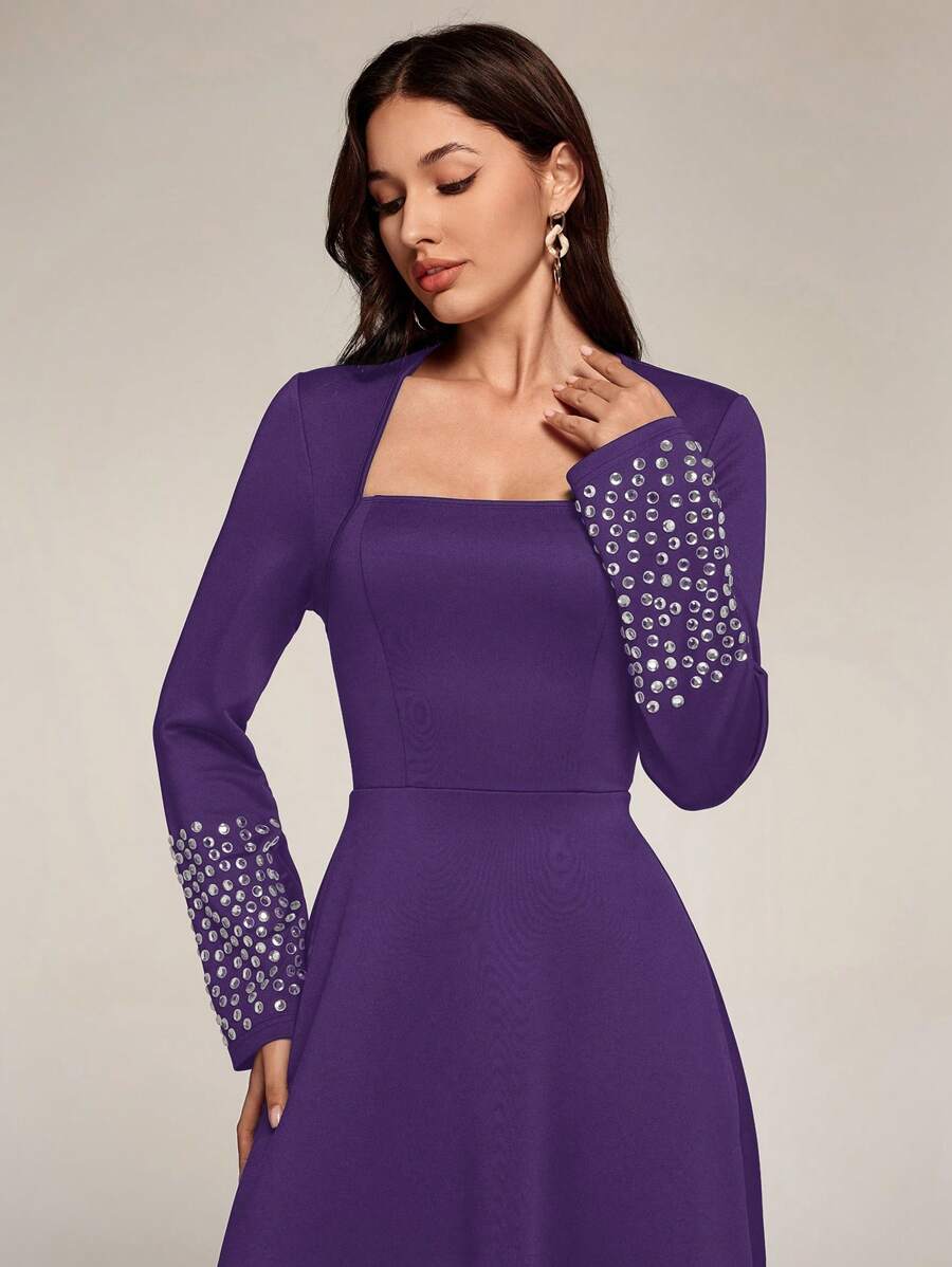 Modelyn Women Elegant Party Rhinestone Decor Dress Long Evening Dresses - Purple - View 1
