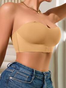 1pc Women Seamless Front-Closure Underwire Removable Padded Bra