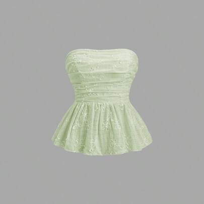Women's Summer Embroidered Shirred Tube Top Babydoll Top Y2K