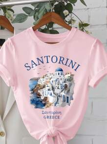 INAWLY Plus Size Round Neck Short Sleeve T-Shirt, Fashionable For Summer - Pink - View 1