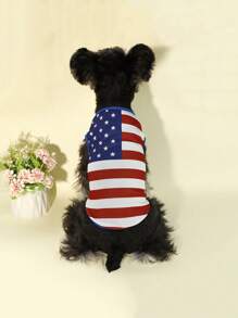 HOLAPET 1pc Random Dog Design Summer Cool Breathable T-Shirt, Independence Day Print, Suitable For Small Cats & Dogs - Blue - View 6