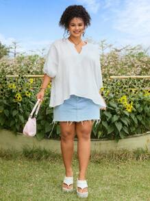 SHEIN EZwear Plus Size Women Cotton Boho Style Vacation Pullover Blouse - White - View 5