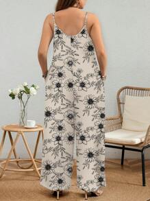 EMERY ROSE Plus Size Casual Ditsy Floral Hand-Drawn Prints Romper, Suitable For Summer - Multicolor - View 2