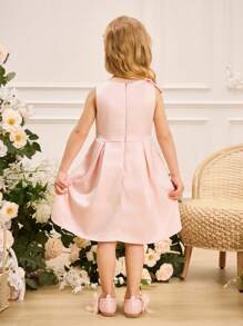 SHEIN Vestido de fiesta de satén con un solo hombro y diseño de lazo oversize para niñas, para primavera y verano - Rosa vieja - Ver 2