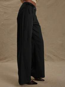 MUSERA 阔腿裤，不对称前襟，环扣细节，贴边口袋，优雅专业，商务休闲，适合度假、秋冬、工作、办公室、约会、外出、返校、婚礼宾客等场合，剪裁合身，可爱，适合早午餐、春季等场合。 - 黑色 - 查看 6