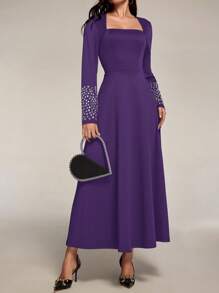 Modelyn Vestidos de noche elegantes para mujer con decoración de rhinestone para fiesta