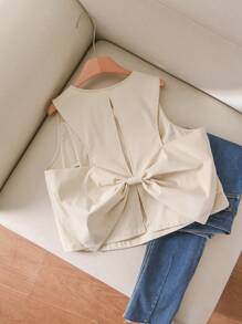 CosyJoli Plus Size Apricot Bowknot Back Hollow Out Casual Camisole For Women, Summer - Apricot - View 1