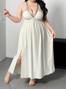 Celure Plus Size V-Neck Backless Elegant Sleeveless Dress For Spring And Summer