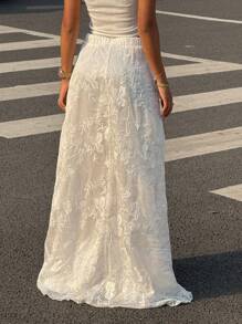 Muchica Women's Summer Floral Embroidered Elastic Waist Skirt - White - View 2