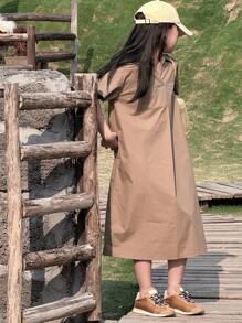 Dazy Kids 青少年女孩彼得潘领短袖连衣裙，夏季，返校服 - 咖啡 - 查看 3