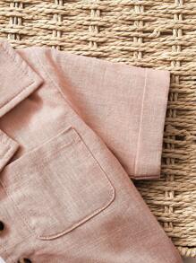 Conjunto de camisa de polo de unicolor y pantalones cortos para niños pequeños, atuendo casual de verano y vacaciones - Color caoba - Ver 4