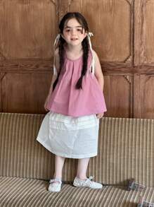 DAZY Ensemble 2 pièces de débardeur et jupe couleur unie pour jeune fille, style casual d'été - Rose bonbon - Voir 8