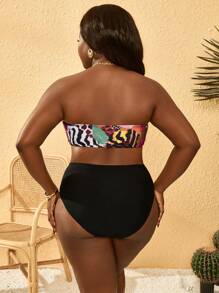 Slaydiva Plus Size Sexy Animal Print Halter Bikini Top For Summer Beach Vacation - Rose Red - View 2