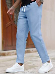 Manfinity Homme Pantalones casuales de unicolor de corte recto y ajustados para hombre