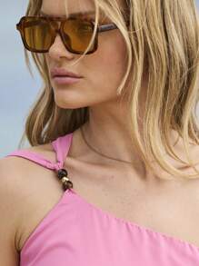 Aralina One Shoulder Tie Strap Backless Minimalist Strappy Back Detail Summer Mini Dress - Watermelon Pink - View 3