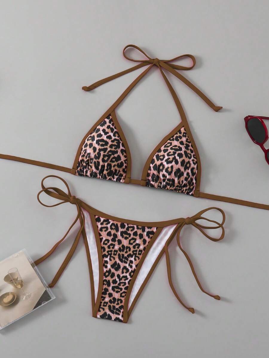 SHEIN Swim Women's Vacation Beach Leopard Print Bikini Set - Multicolor - View 1