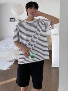 DAZY Men's Striped Basic Comfortable Sleepwear Top Pajama