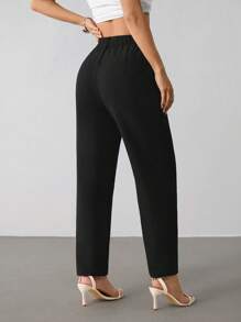 SHEIN PETITE Spring Black Slant Pockets Cropped Suit Pants Work Pants - Black - View 2