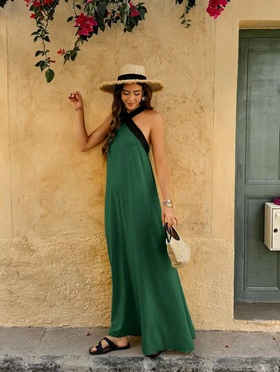 LanaWest Women's Strapless Woven Contrast Color Mini Dress