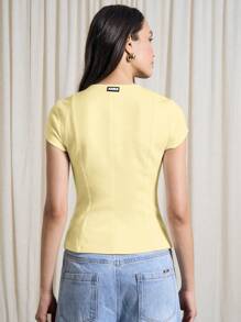 AiiRZ 基本款修身潜水服 T 恤夏季专业商务休闲办公室工作短袖春季弹力上衣工作服基本款修身衬衫 - 黃色 - 查看 2