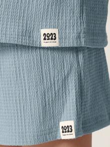 SUMWON Kids Textured Waffle Knit Polo Co-Ord Set Summer Beach Holiday Short Sleeve Athletic Sport Wear Leisure Outfit - Baby Blue - View 5