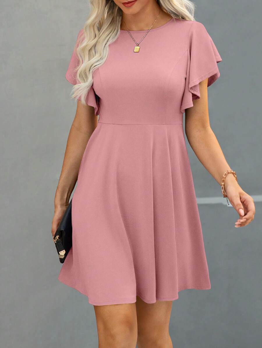 SHEIN Clasi 1 chiếc váy ngắn tay màu trơn, thời trang mùa hè - Màu Hồng  Dưa hấu - Xem 1