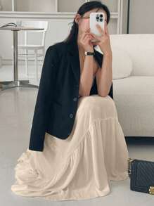 DAZY Women Solid Color Chiffon A-Line Skirt, All Season,Ruffle Fall Skirts - Apricot - View 4