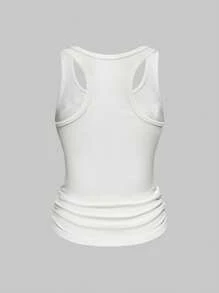 ROMWE Grunge Punk 女士韩流风无袖性感露背吊带上衣，饰有音符图案和铆钉，适合夏季海滩、毕业典礼、复活节、演唱会、度假等场合。 - 白色 - 查看 2