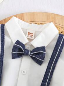 Cozy Pixies 2pcs Baby Boy Outfits: Bowknot Collar Short Sleeve Shirt And Elastic Waist Shorts Suit Set