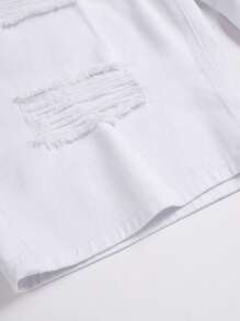 Manfinity Homme 男士休闲破洞口袋宽松七分阔腿牛仔短裤 - 白色 - 查看 6